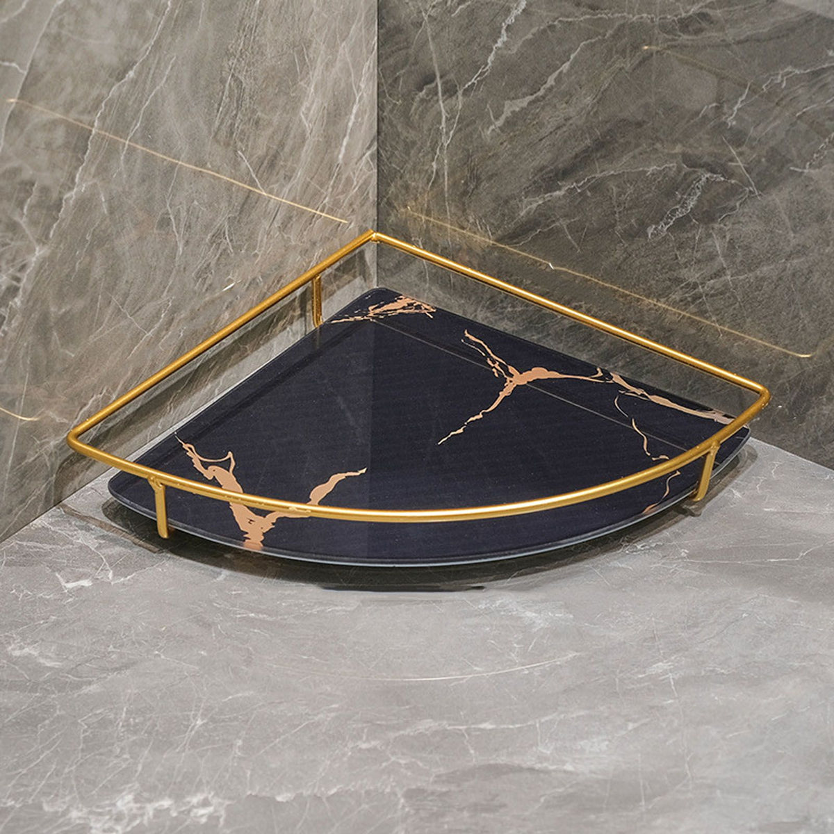 Bathroom Storage Tray Light Luxury Decorative Golden Texture Triangle Bathroom Organiser Tray for Soap Towel Paper Napkins Jewellery Makeup Black