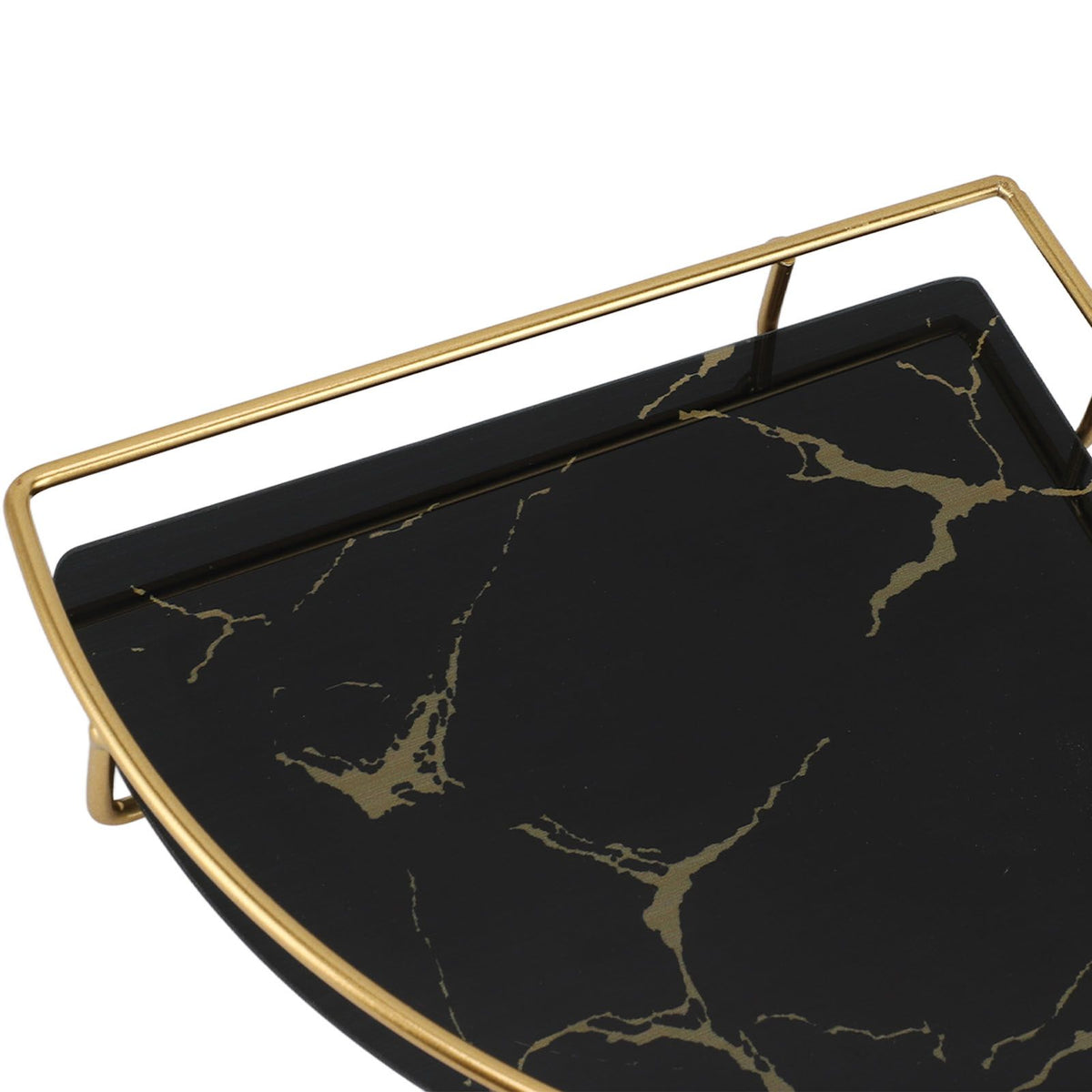 Bathroom Storage Tray Light Luxury Decorative Golden Texture Triangle Bathroom Organiser Tray for Soap Towel Paper Napkins Jewellery Makeup Black