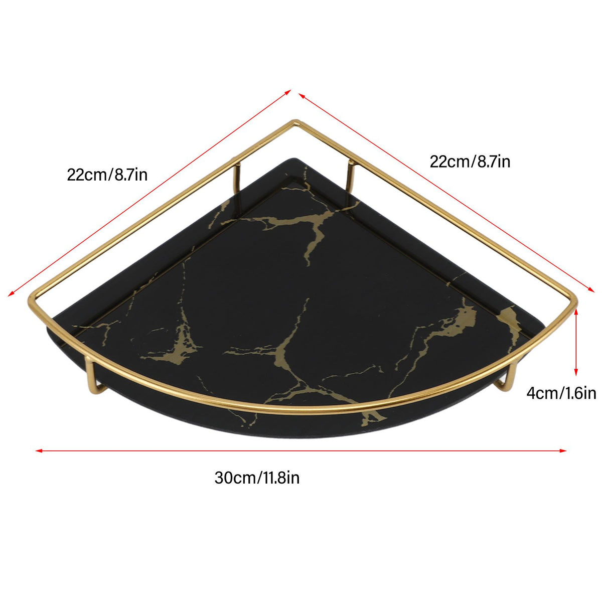 Bathroom Storage Tray Light Luxury Decorative Golden Texture Triangle Bathroom Organiser Tray for Soap Towel Paper Napkins Jewellery Makeup Black