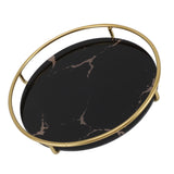 Bathroom Tray Skid Resistant Bathroom Vanity Tray Stylish Elegant Countertop Organizer Tray for Cosmetics Jewelry Black Round - Side View