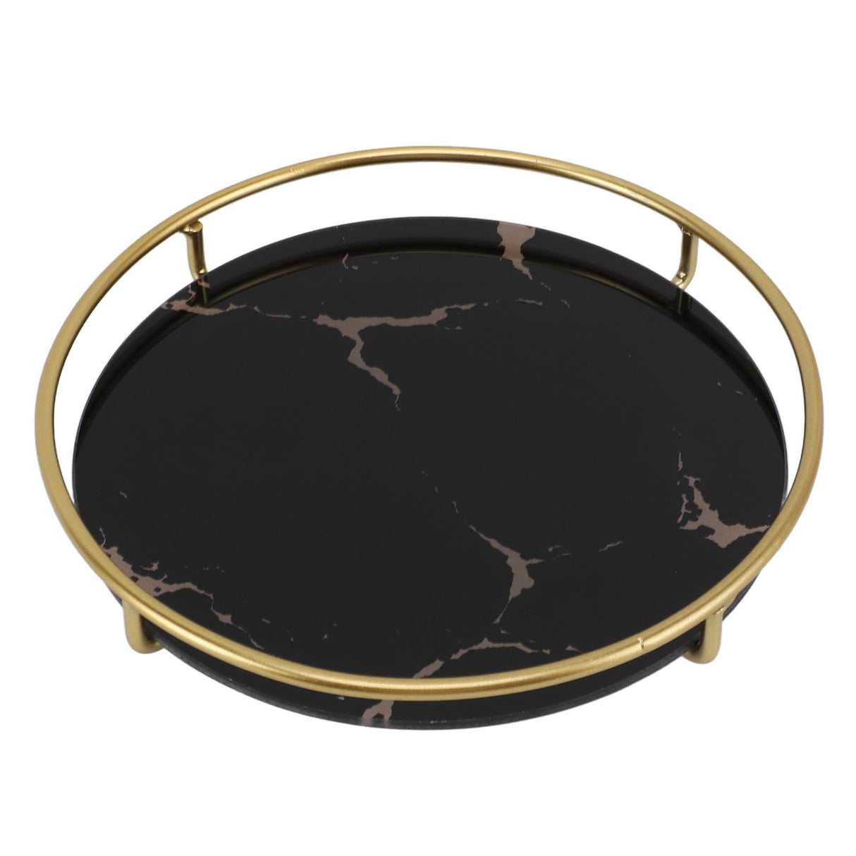 Bathroom Tray Skid Resistant Bathroom Vanity Tray Stylish Elegant Countertop Organizer Tray for Cosmetics Jewelry Black Round