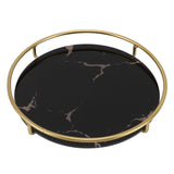 Bathroom Tray Skid Resistant Bathroom Vanity Tray Stylish Elegant Countertop Organizer Tray for Cosmetics Jewelry Black Round - Rear View