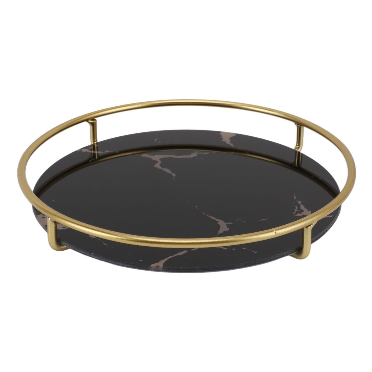 Bathroom Tray Skid Resistant Bathroom Vanity Tray Stylish Elegant Countertop Organizer Tray for Cosmetics Jewelry Black Round
