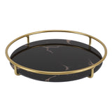 Bathroom Tray Skid Resistant Bathroom Vanity Tray Stylish Elegant Countertop Organizer Tray for Cosmetics Jewelry Black Round - Close-Up Angle