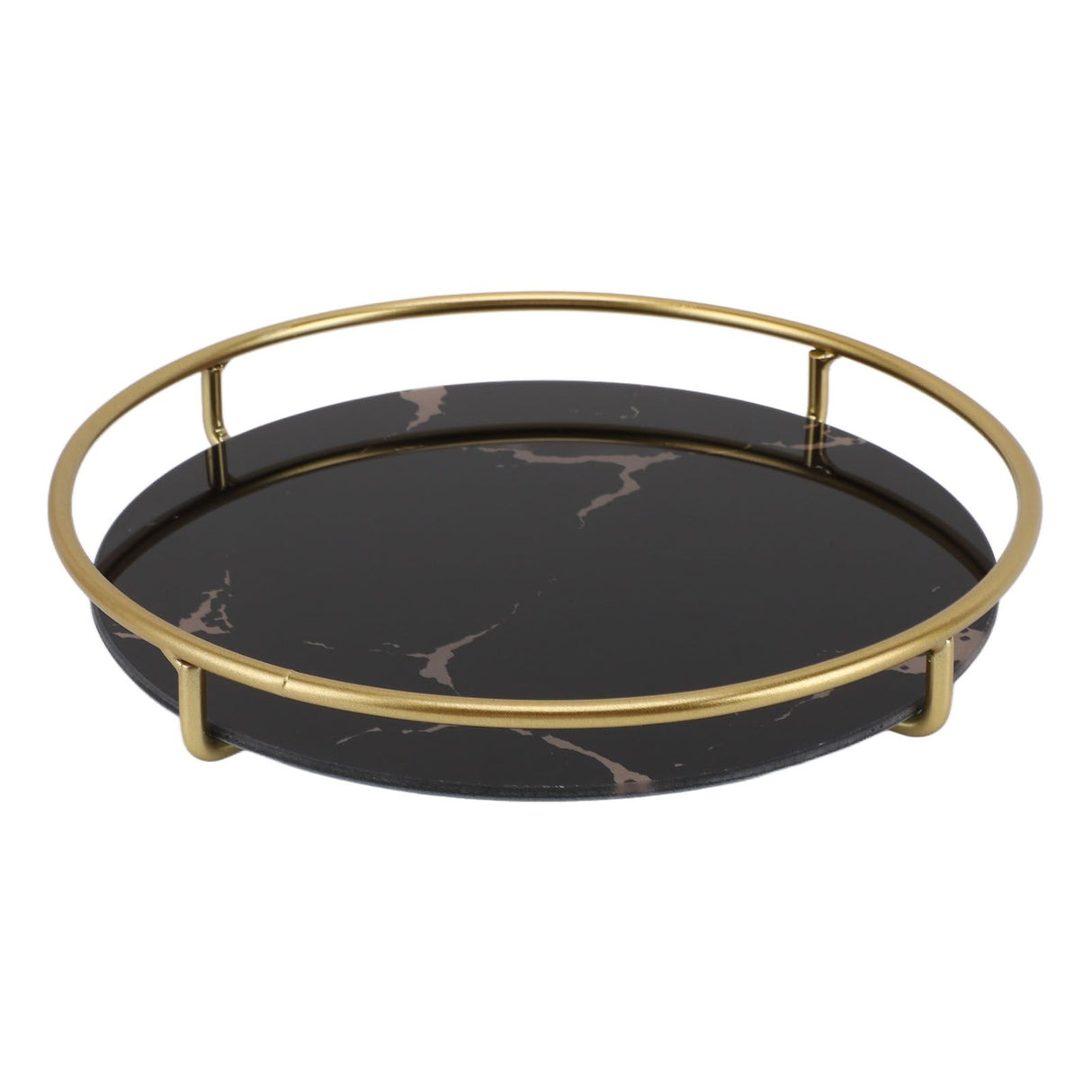 Bathroom Tray Skid Resistant Bathroom Vanity Tray Stylish Elegant Countertop Organizer Tray for Cosmetics Jewelry Black Round