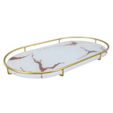 Bathroom Storage Tray Light Luxury Decorative Golden Texture Oval Bathroom Organiser Tray for Soap Towel Paper Napkins Jewellery Makeup White Base