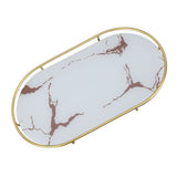 Bathroom Storage Tray Light Luxury Decorative Golden Texture Oval Bathroom Organiser Tray for Soap Towel Paper Napkins Jewellery Makeup White Base - Front View