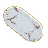 Bathroom Storage Tray Light Luxury Decorative Golden Texture Oval Bathroom Organiser Tray for Soap Towel Paper Napkins Jewellery Makeup White Base