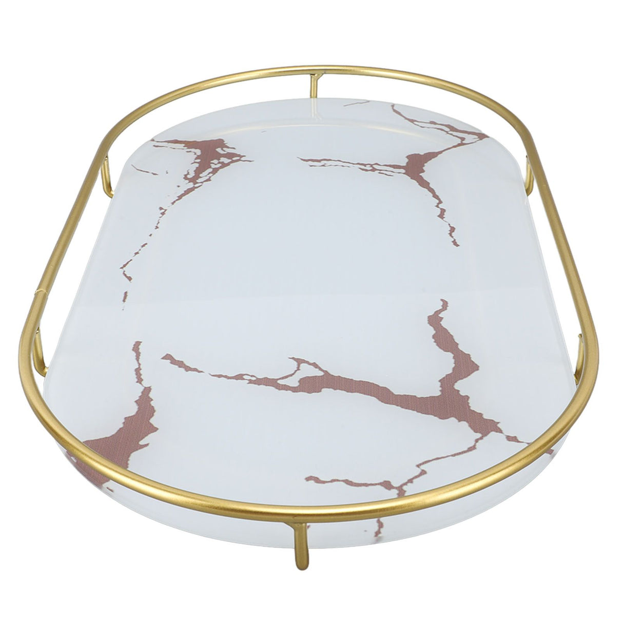 Bathroom Storage Tray Light Luxury Decorative Golden Texture Oval Bathroom Organiser Tray for Soap Towel Paper Napkins Jewellery Makeup White Base