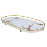 Bathroom Storage Tray Light Luxury Decorative Golden Texture Oval Bathroom Organiser Tray for Soap Towel Paper Napkins Jewellery Makeup White Base