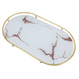 Bathroom Storage Tray Light Luxury Decorative Golden Texture Oval Bathroom Organiser Tray for Soap Towel Paper Napkins Jewellery Makeup White Base - Rear View