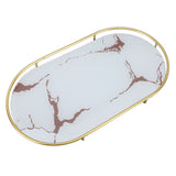 Bathroom Storage Tray Light Luxury Decorative Golden Texture Oval Bathroom Organiser Tray for Soap Towel Paper Napkins Jewellery Makeup White Base - Close-Up Angle