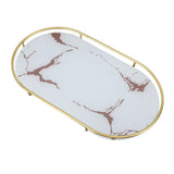 Bathroom Storage Tray Light Luxury Decorative Golden Texture Oval Bathroom Organiser Tray for Soap Towel Paper Napkins Jewellery Makeup White Base