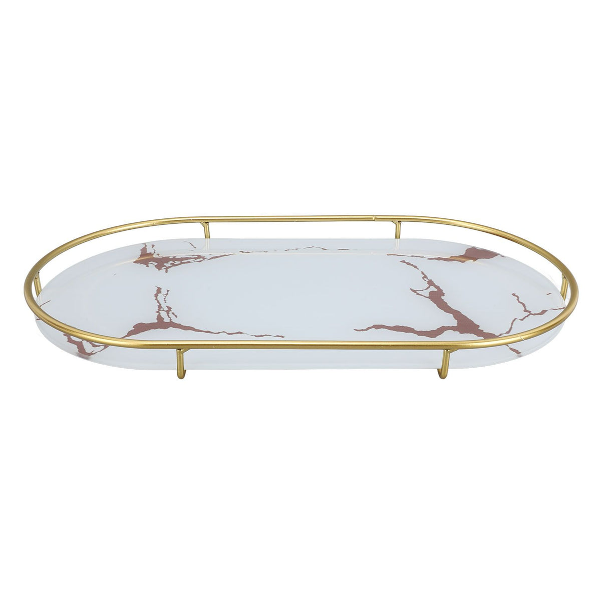 Bathroom Storage Tray Light Luxury Decorative Golden Texture Oval Bathroom Organiser Tray for Soap Towel Paper Napkins Jewellery Makeup White Base