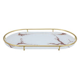 Bathroom Storage Tray Light Luxury Decorative Golden Texture Oval Bathroom Organiser Tray for Soap Towel Paper Napkins Jewellery Makeup White Base
