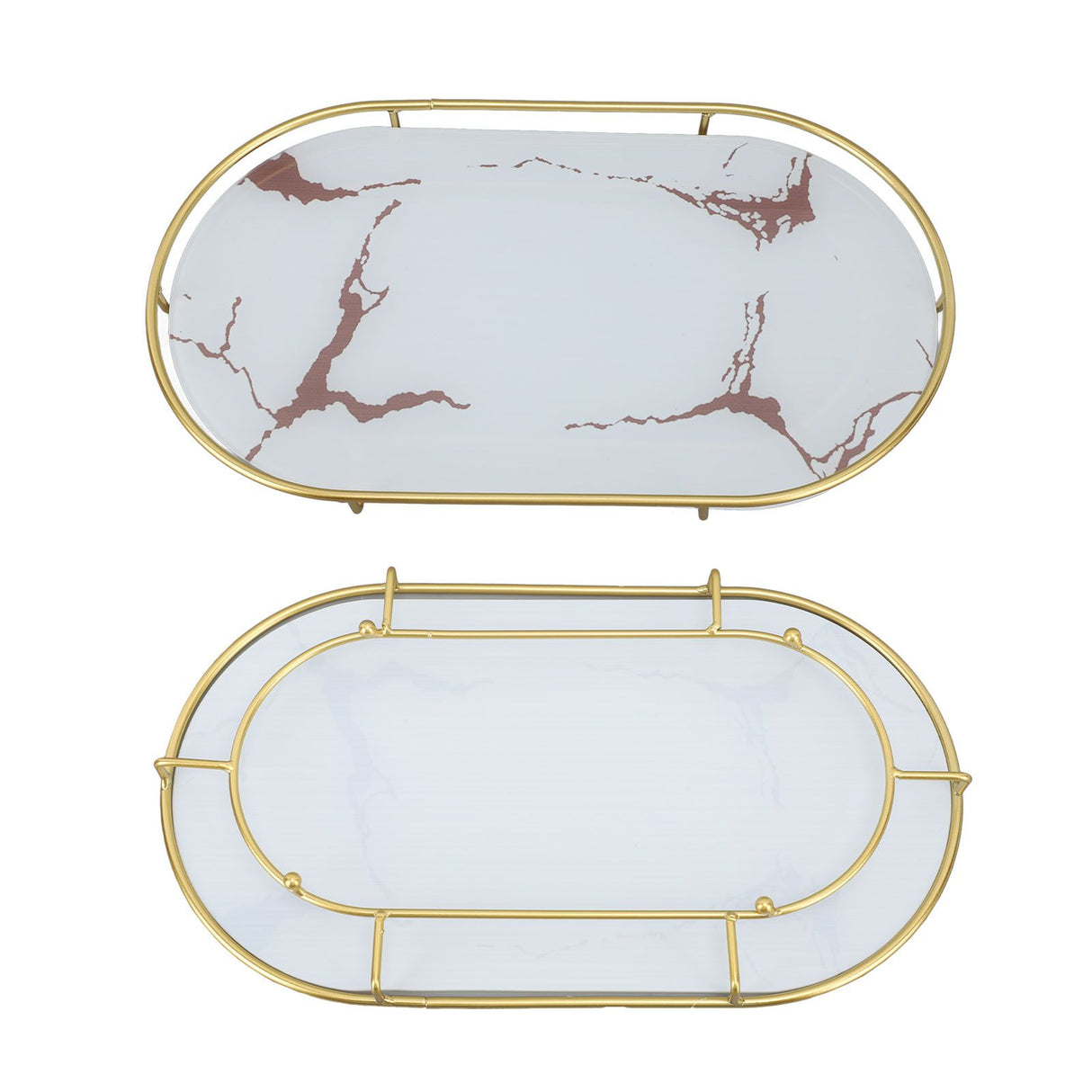 Bathroom Storage Tray Light Luxury Decorative Golden Texture Oval Bathroom Organiser Tray for Soap Towel Paper Napkins Jewellery Makeup White Base