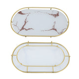 Bathroom Storage Tray Light Luxury Decorative Golden Texture Oval Bathroom Organiser Tray for Soap Towel Paper Napkins Jewellery Makeup White Base