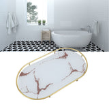 Bathroom Storage Tray Light Luxury Decorative Golden Texture Oval Bathroom Organiser Tray for Soap Towel Paper Napkins Jewellery Makeup White Base
