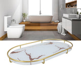 Bathroom Storage Tray Light Luxury Decorative Golden Texture Oval Bathroom Organiser Tray for Soap Towel Paper Napkins Jewellery Makeup White Base