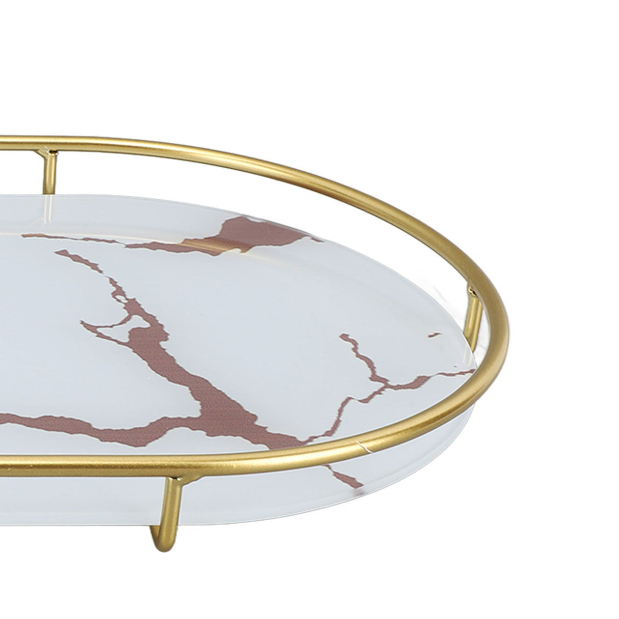 Bathroom Storage Tray Light Luxury Decorative Golden Texture Oval Bathroom Organiser Tray for Soap Towel Paper Napkins Jewellery Makeup White Base
