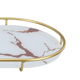 Bathroom Storage Tray Light Luxury Decorative Golden Texture Oval Bathroom Organiser Tray for Soap Towel Paper Napkins Jewellery Makeup White Base