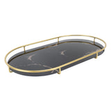 Bathroom Storage Tray Light Luxury Decorative Golden Texture Oval Bathroom Organiser Tray for Soap Towel Paper Napkins Jewellery Makeup Black Base