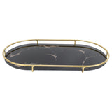 Bathroom Storage Tray Light Luxury Decorative Golden Texture Oval Bathroom Organiser Tray for Soap Towel Paper Napkins Jewellery Makeup Black Base