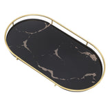 Bathroom Storage Tray Light Luxury Decorative Golden Texture Oval Bathroom Organiser Tray for Soap Towel Paper Napkins Jewellery Makeup Black Base