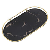 Bathroom Storage Tray Light Luxury Decorative Golden Texture Oval Bathroom Organiser Tray for Soap Towel Paper Napkins Jewellery Makeup Black Base