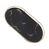 Bathroom Storage Tray Light Luxury Decorative Golden Texture Oval Bathroom Organiser Tray for Soap Towel Paper Napkins Jewellery Makeup Black Base