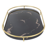 Bathroom Storage Tray Light Luxury Decorative Golden Texture Oval Bathroom Organiser Tray for Soap Towel Paper Napkins Jewellery Makeup Black Base