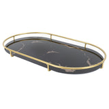 Bathroom Storage Tray Light Luxury Decorative Golden Texture Oval Bathroom Organiser Tray for Soap Towel Paper Napkins Jewellery Makeup Black Base