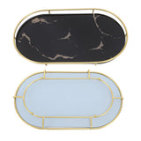 Bathroom Storage Tray Light Luxury Decorative Golden Texture Oval Bathroom Organiser Tray for Soap Towel Paper Napkins Jewellery Makeup Black Base - Extra Image