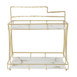 Countertop Storage Rack Double Layer Waterproof Counter Organizer Shelf with Electric Toothbrush Holder for Bathroom White Background Gold Grain