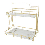 Countertop Storage Rack Double Layer Waterproof Counter Organizer Shelf with Electric Toothbrush Holder for Bathroom White Background Gold Grain