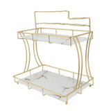 Countertop Storage Rack Double Layer Waterproof Counter Organizer Shelf with Electric Toothbrush Holder for Bathroom White Background Gold Grain