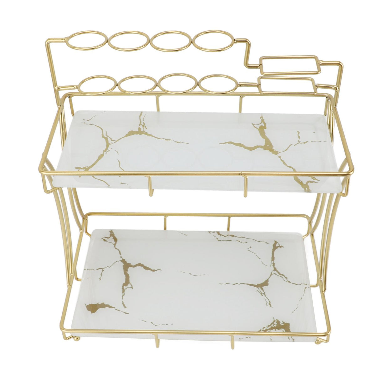 Countertop Storage Rack Double Layer Waterproof Counter Organizer Shelf with Electric Toothbrush Holder for Bathroom White Background Gold Grain