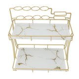 Countertop Storage Rack Double Layer Waterproof Counter Organizer Shelf with Electric Toothbrush Holder for Bathroom White Background Gold Grain - Top-Down View