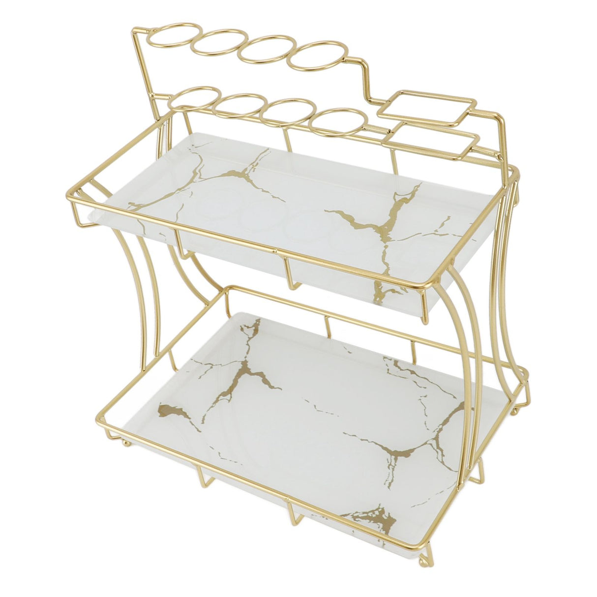 Countertop Storage Rack Double Layer Waterproof Counter Organizer Shelf with Electric Toothbrush Holder for Bathroom White Background Gold Grain