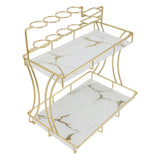 Countertop Storage Rack Double Layer Waterproof Counter Organizer Shelf with Electric Toothbrush Holder for Bathroom White Background Gold Grain - Rear View