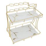 Countertop Storage Rack Double Layer Waterproof Counter Organizer Shelf with Electric Toothbrush Holder for Bathroom White Background Gold Grain
