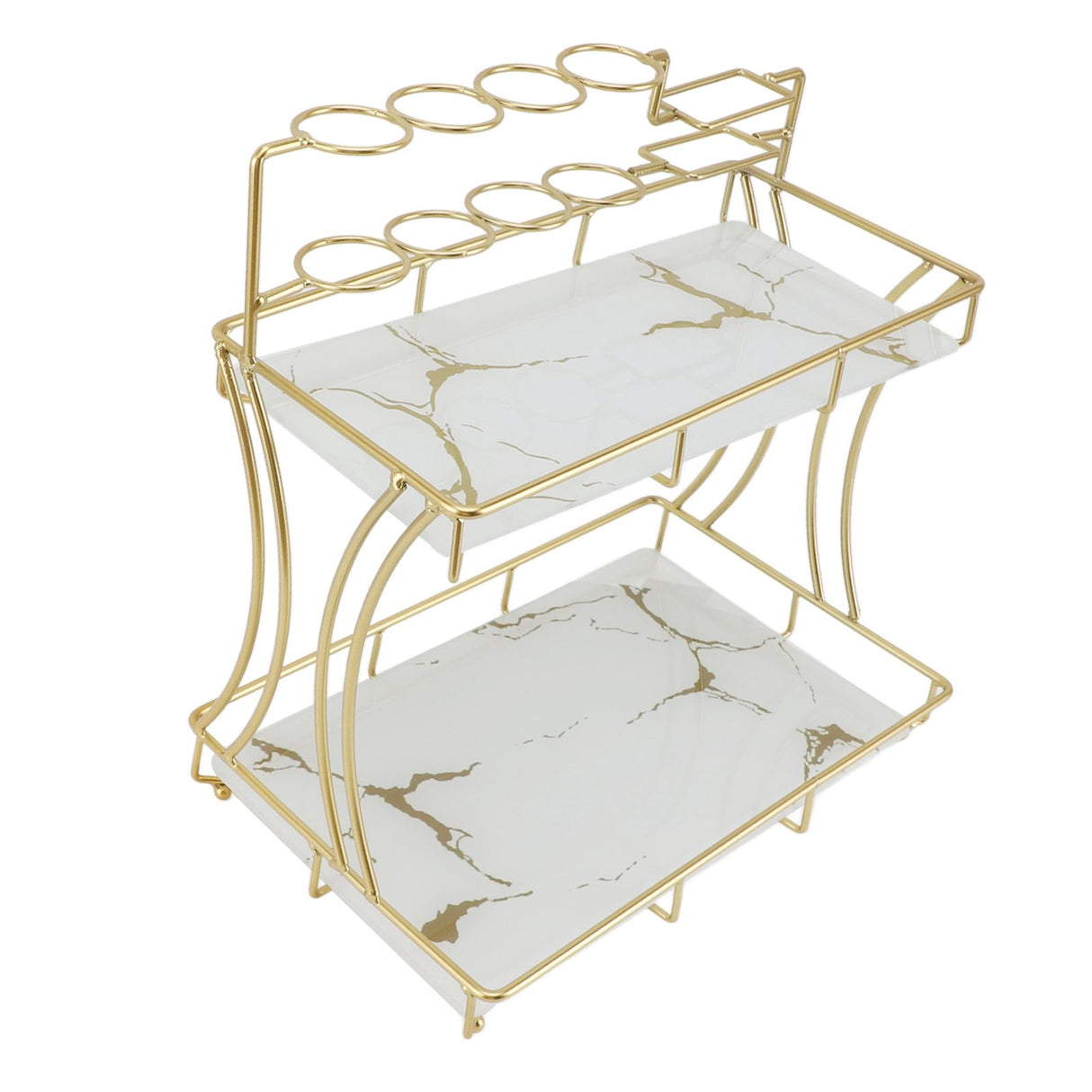 Countertop Storage Rack Double Layer Waterproof Counter Organizer Shelf with Electric Toothbrush Holder for Bathroom White Background Gold Grain