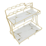 Countertop Storage Rack Double Layer Waterproof Counter Organizer Shelf with Electric Toothbrush Holder for Bathroom White Background Gold Grain