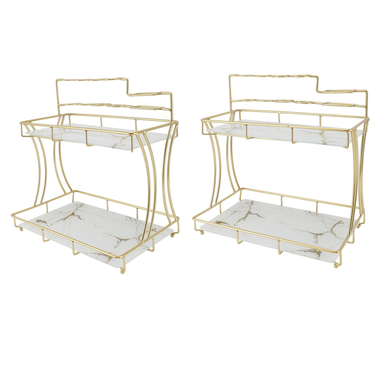 Countertop Storage Rack Double Layer Waterproof Counter Organizer Shelf with Electric Toothbrush Holder for Bathroom White Background Gold Grain
