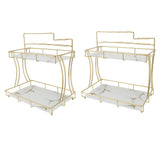 Countertop Storage Rack Double Layer Waterproof Counter Organizer Shelf with Electric Toothbrush Holder for Bathroom White Background Gold Grain - Extra Image