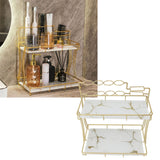 Countertop Storage Rack Double Layer Waterproof Counter Organizer Shelf with Electric Toothbrush Holder for Bathroom White Background Gold Grain