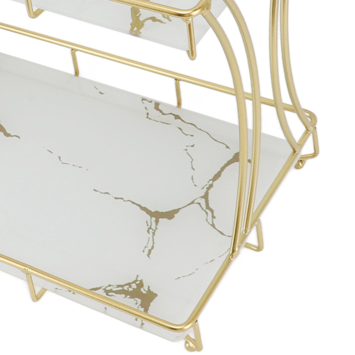 Countertop Storage Rack Double Layer Waterproof Counter Organizer Shelf with Electric Toothbrush Holder for Bathroom White Background Gold Grain