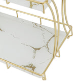 Countertop Storage Rack Double Layer Waterproof Counter Organizer Shelf with Electric Toothbrush Holder for Bathroom White Background Gold Grain