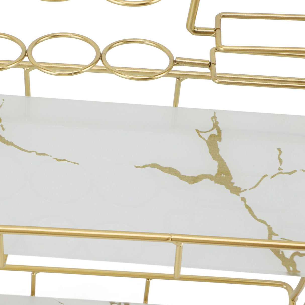 Countertop Storage Rack Double Layer Waterproof Counter Organizer Shelf with Electric Toothbrush Holder for Bathroom White Background Gold Grain