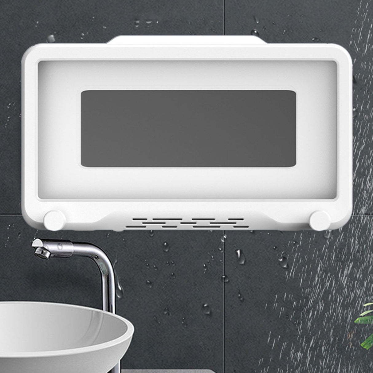 Shower Cell Phone Holder Bathroom 360 Degree Rotatable Drill Free Waterproof Wall Mounted Cell Phone Case White